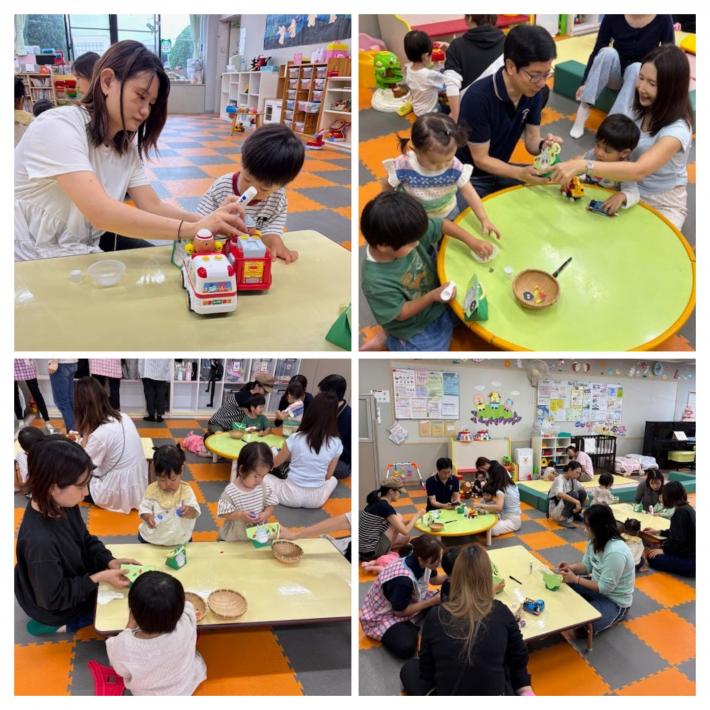 どんぐりを入れるバッグを作る様子