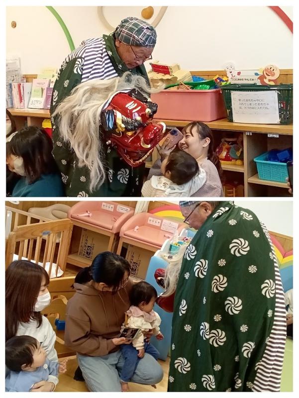 一人ずつ頭をかんでもらっている写真