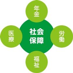 社会保障に、年金、医療、福祉、労働が含まれるという概念図