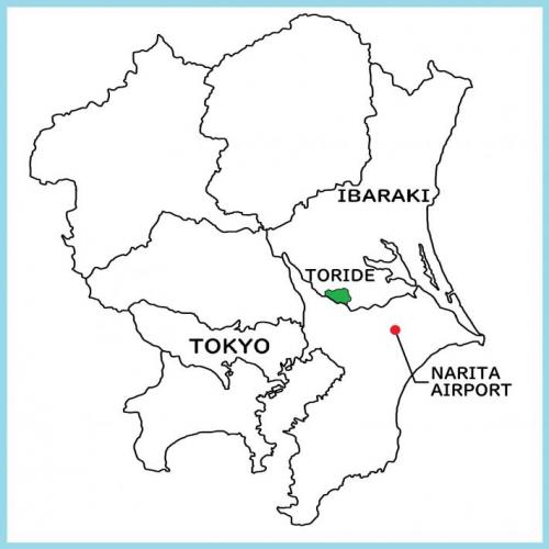 関東地方内の取手市位置図。Toride city's location in Kanto district