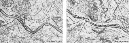 利根川河川改修工事の前と後を比較できる地図の画像