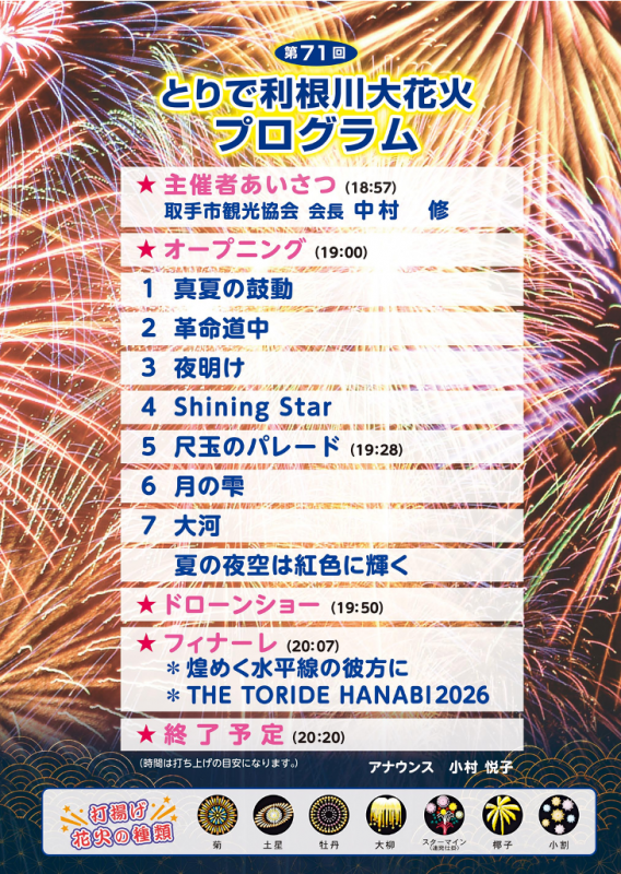 第71回とりで利根川大花火プログラム