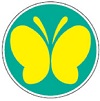 聴覚障害者標識（聴覚障害者マーク）の画像。緑の丸に黄色い蝶が描かれている