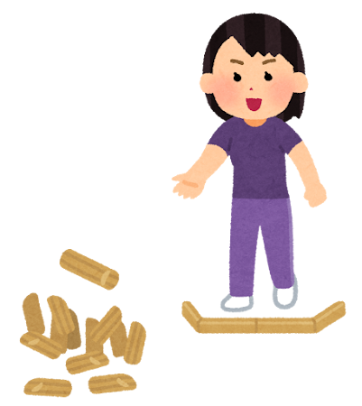 木の棒を投げて木のピンを倒している人のイラストです。