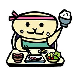 お箸でご飯を食べているとりかめくんイラスト