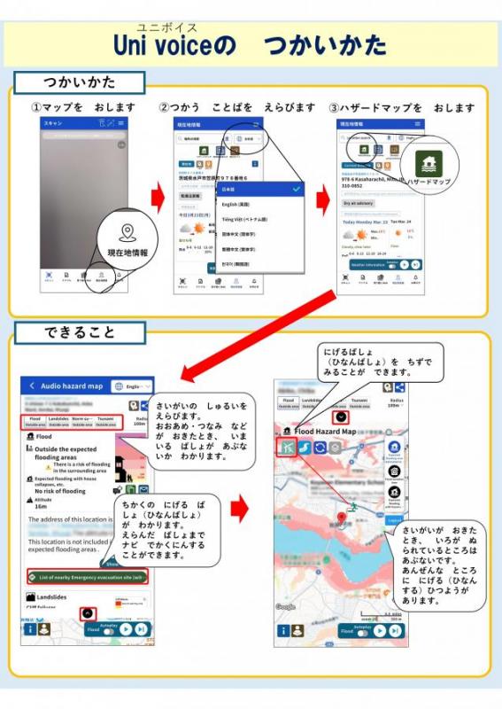 ユニボイスアプリの使用方法に関するチラシ