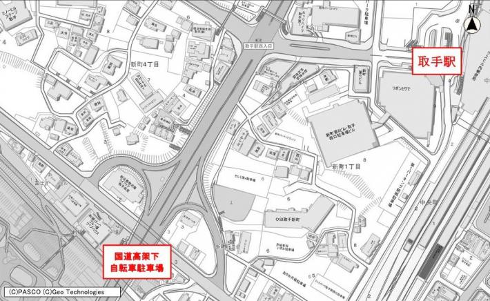 国道高架下自転車駐車場位置図