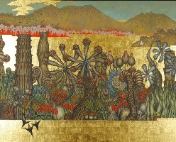 阿蘇山と観察した植物を描いた作品