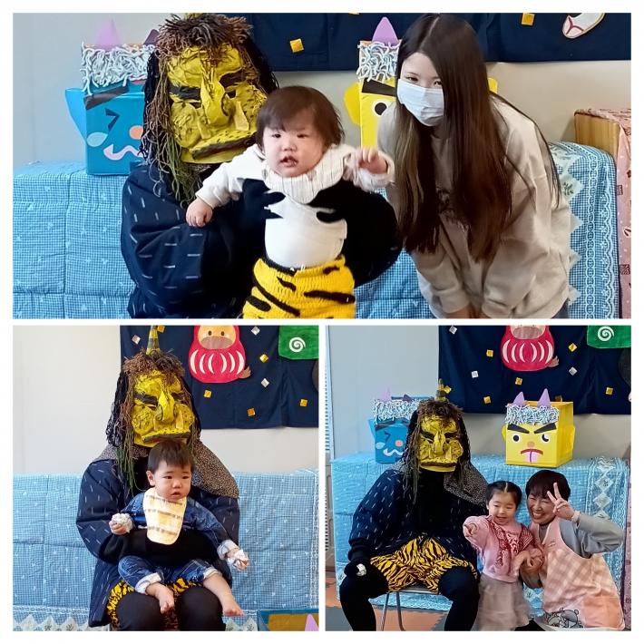 鬼と記念撮影する様子