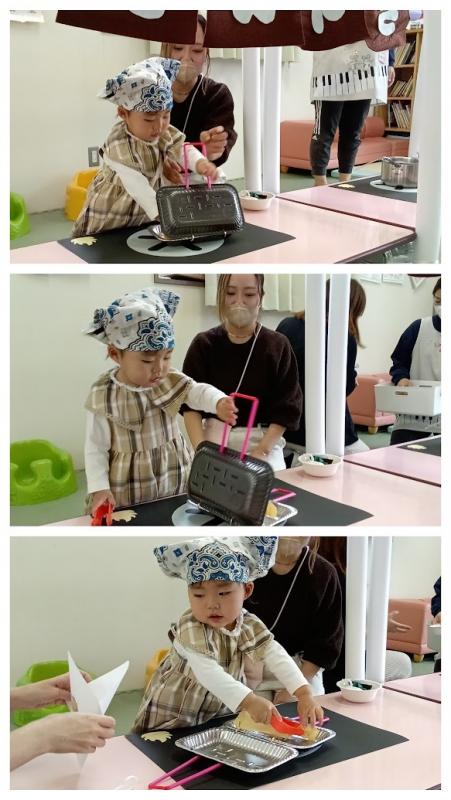 女の子がたいやきを作っている写真