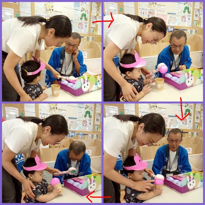 親子でアイスを作っている写真