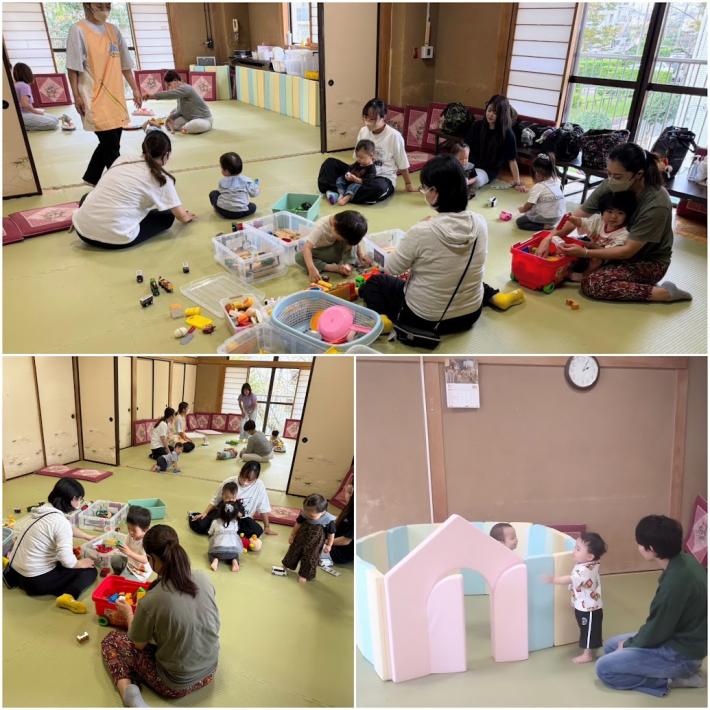 親子で遊んでいる写真