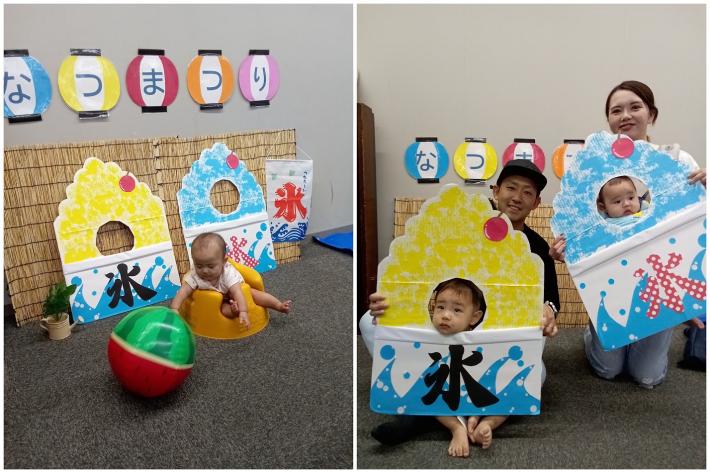 かき氷と一緒に写真
