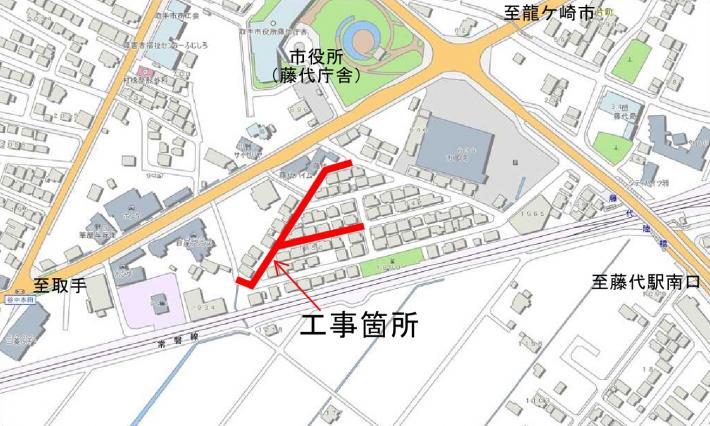 取手市役所藤代庁舎より南側の住宅地の地図