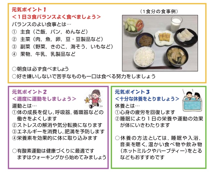 元気になるための3つのポイント「栄養バランス」「適度な運動」「十分な休養」