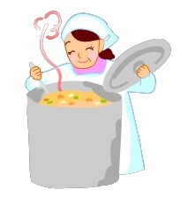 大きな鍋で調理をしている白衣を着た女性