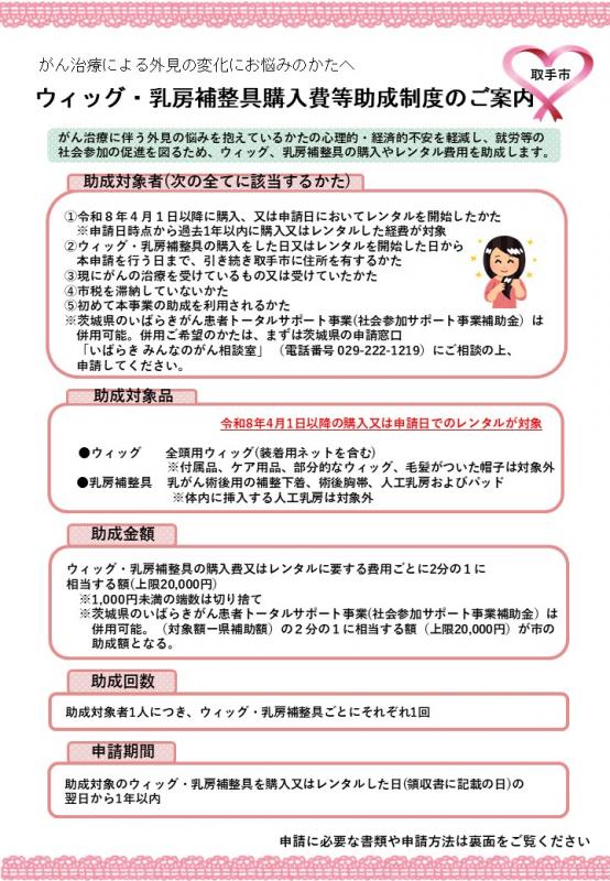 【チラシ】ウィッグ・乳房補整具購入費等助成制度のご案内（表面）