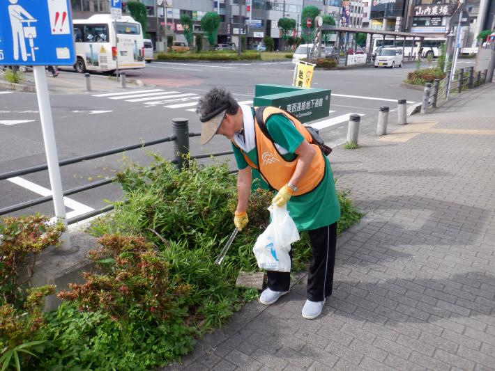 ゴミを拾っている写真