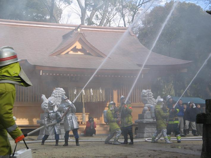 平成20年1月の白山神社での文化財防火デー消防訓練の様子