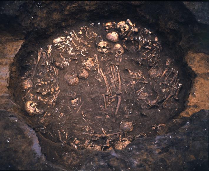 中妻貝塚の人骨埋葬土壙の写真