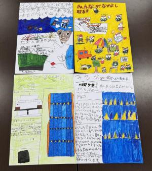 ポスター4枚が並んでいる写真で左上（花火大会）右上（競輪場）左下（グリーンスポーツセンタープール）右下（グリーンスポーツセンタ）