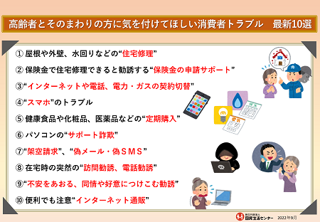 高齢者とそのまわりのかたに気を付けてほしい消費者トラブル 最新10選