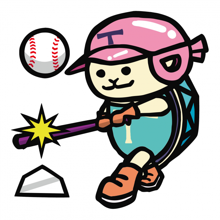 野球をしているとりかめくん